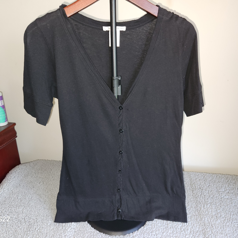 Black V-Neck Button-Up Women's Top